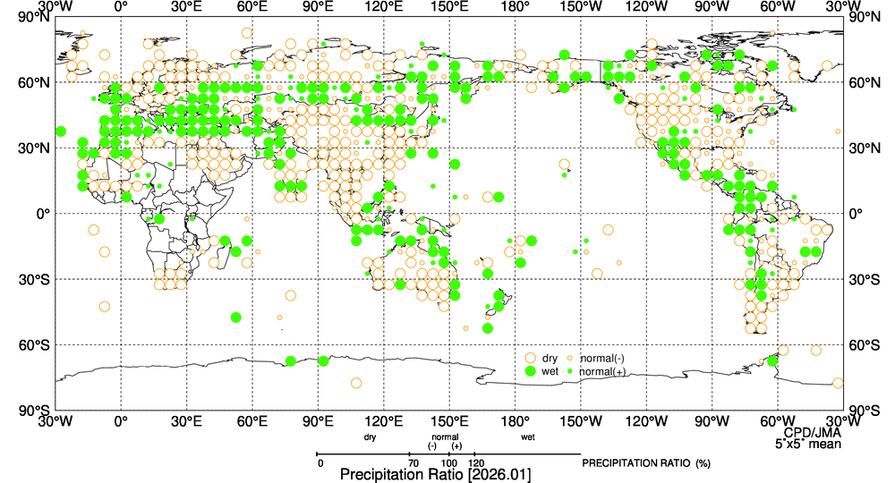 月降水量平年比階級分布図の図