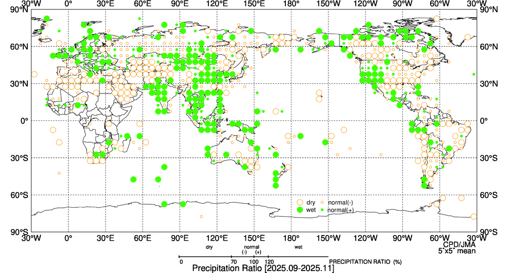 ３か月降水量平年比階級分布図