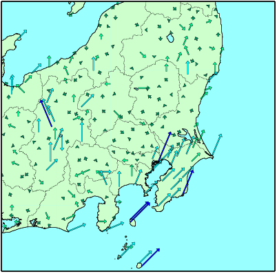 2014年3月18日9時のアメダス地点における風向風速