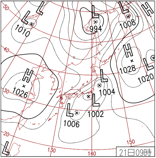 2013年4月21日09時の地上天気図