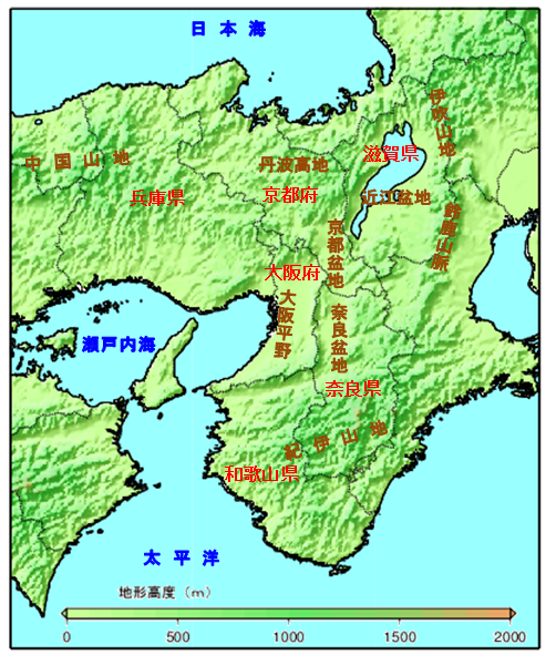 近畿地方の地勢図
