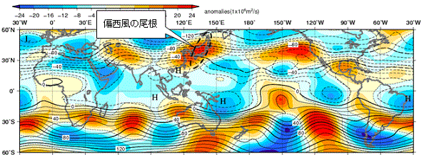 半旬平均200hPa流線関数および平年偏差（2006年5月6日～10日平均）