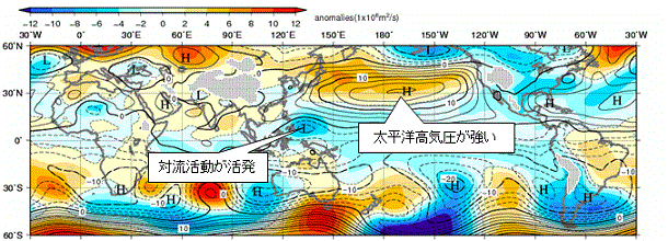 半旬平均850hPa流線関数および平年偏差（2006年5月6日～10日平均）