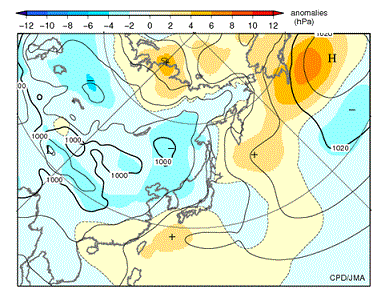 2013年7月の海面気圧と平年偏差