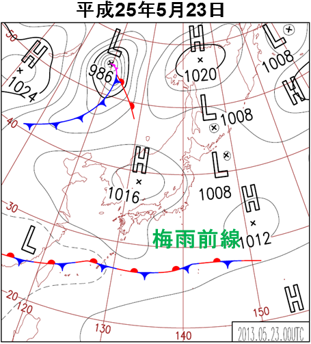 地上天気図（平成25年5月23日）