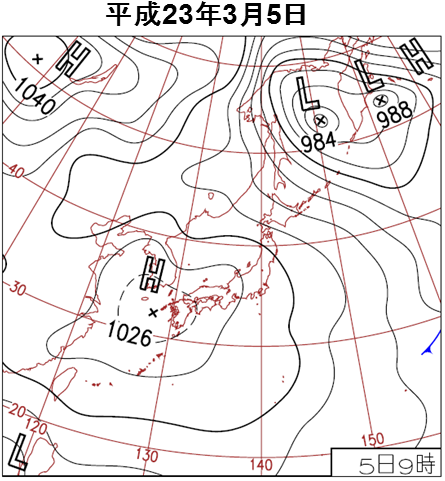 地上天気図（平成23年3月5日）