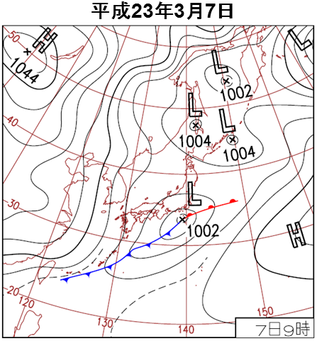 地上天気図（平成239年3月7日）