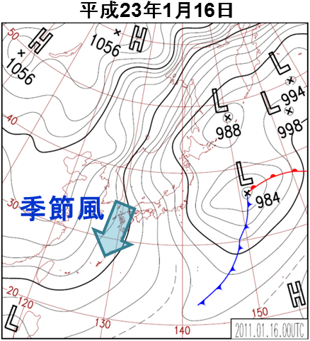 地上天気図（平成23年1月16日）
