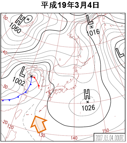 地上天気図（平成19年3月4日）