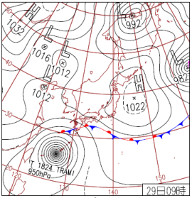２０１８年９月２９日９時の天気図
