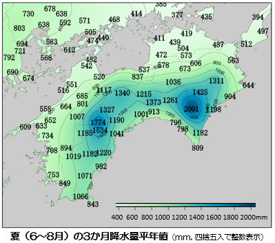 夏の３か月降水量平年値