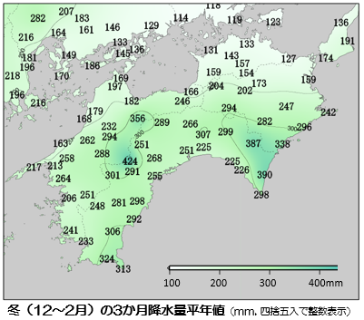 冬の３か月降水量平年値