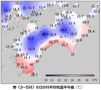 春の３か月平均気温平年値