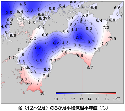 冬の３か月平均気温平年値