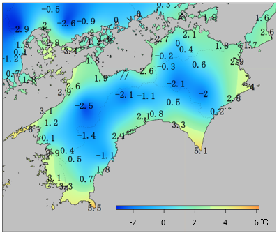 第３図：１月の最低気温分布図（平年値）