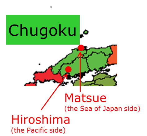 Location of Matsue City and Hiroshima City