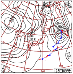 Weather chart at 00UTC, 23 December 2012
