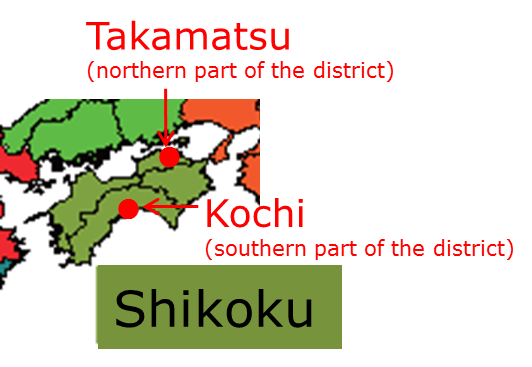 Location of Takamatsu City and Kochi City