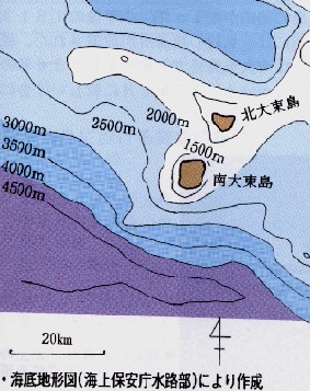 南北大東島周辺の海底の地形