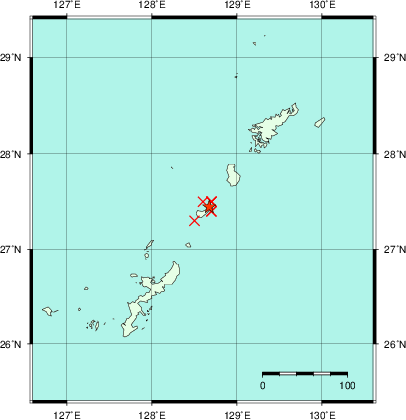 推定した震源の位置