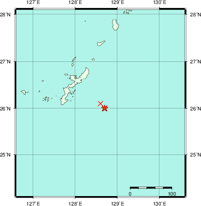 推定した震源の位置