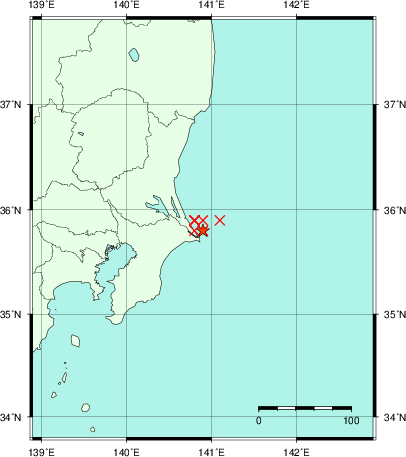 推定した震源の位置