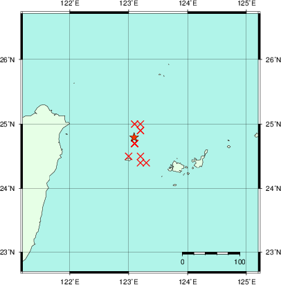 推定した震源の位置
