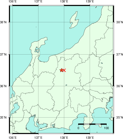 推定した震源の位置