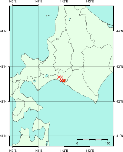 推定した震源の位置