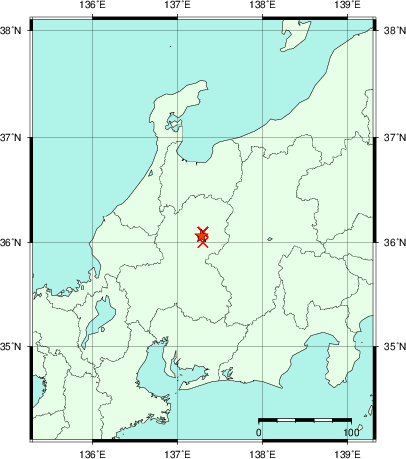 推定した震源の位置