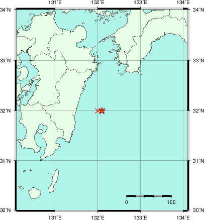 推定した震源の位置
