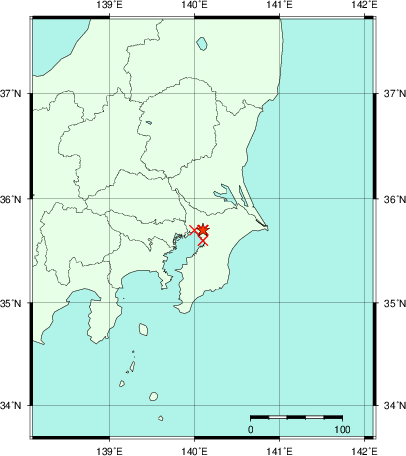 推定した震源の位置