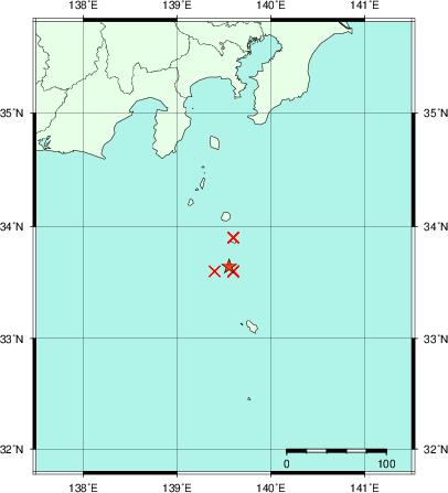 推定した震源の位置