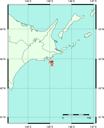 推定した震源の位置
