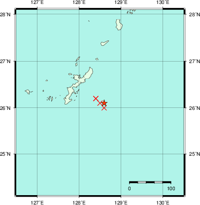 推定した震源の位置