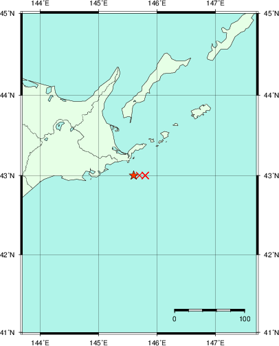 推定した震源の位置