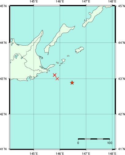 推定した震源の位置