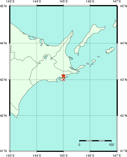 推定した震源の位置