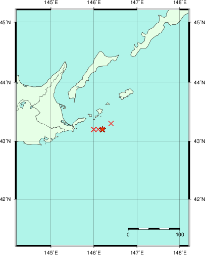 推定した震源の位置