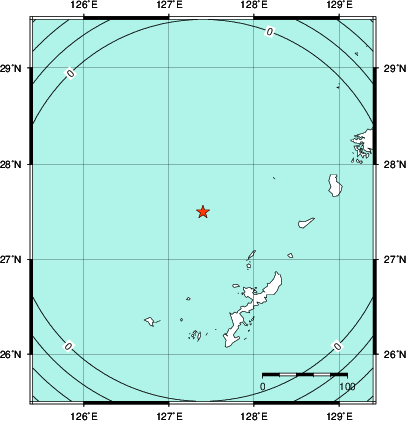 緊急地震速報第1報提供から主要動到達までの時間及び推計震度分布図