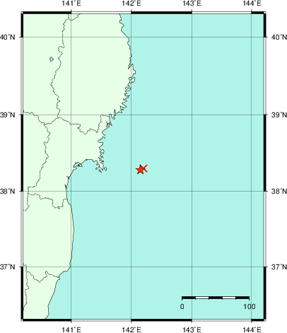 推定した震源の位置