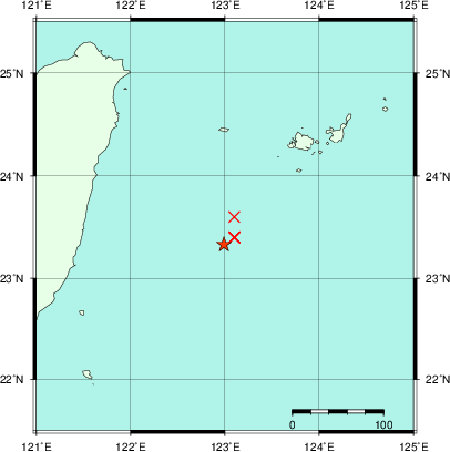 推定した震源の位置