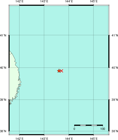 推定した震源の位置