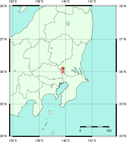 推定した震源の位置