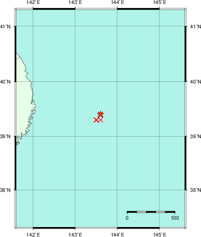 推定した震源の位置