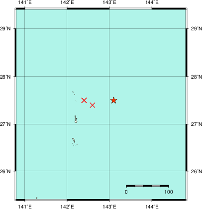 推定した震源の位置