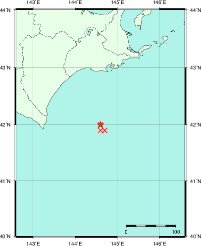 推定した震源の位置