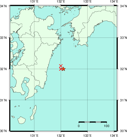 推定した震源の位置