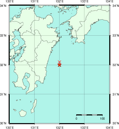 推定した震源の位置