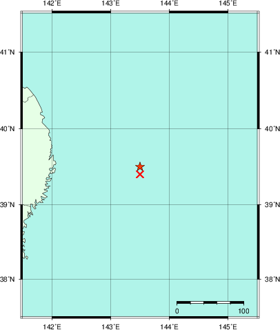 推定した震源の位置